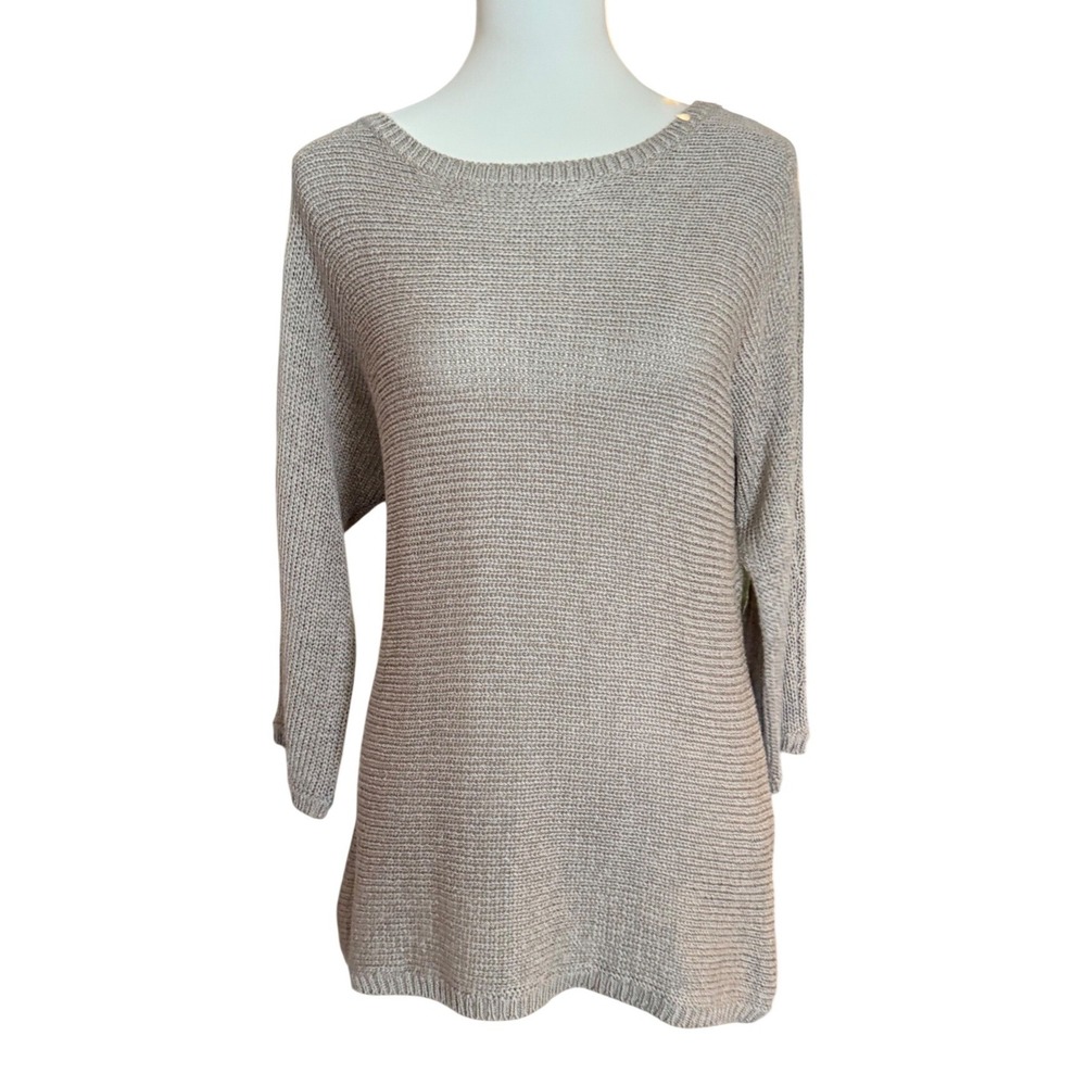 Chico's Taupe Beige Textured Knit Boatneck Sweater 3/4 Sleeve Size 3 Large XL